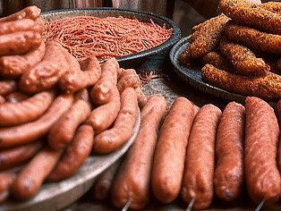 ein großer Haufen Würste und Hackfleisch